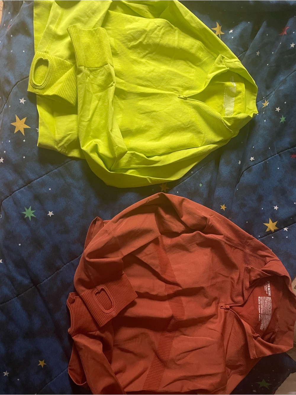 Long Sleeve Pullover Top - Neon Yellow & Rust